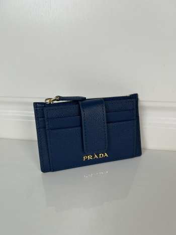 Uubags Prada Saffiano Business Card Case Navy Blue Leather 7.5x12cm