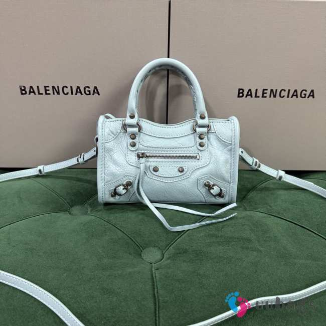 Uubags Balenciaga Le City Bag Nano in light blue Arena Storico lambskin, brass hardware 18x12x6cm - 1