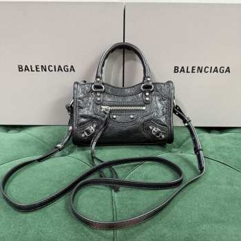 Uubags Balenciaga Le City Bag Nano in black Arena Storico lambskin, brass hardware 18x12x6cm