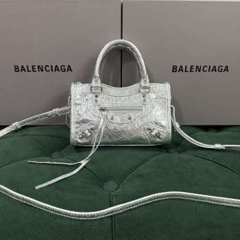 Uubags Balenciaga Le City Bag Nano in metallized silver Arena Storico lambskin, brass hardware 18x12x6cm