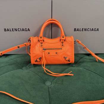 Uubags Balenciaga Le City Bag Nano in orange Arena Storico lambskin, brass hardware 18x12x6cm