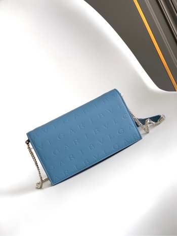 Uubags Bvlgari Logo chain wallet in blue calfskin 19x10.5x4.5cm
