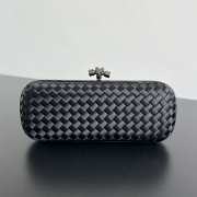 Uubags Bottega Veneta black intrecciato woven satin knot clutch bag with silver buckle 25x10x5cm - 1