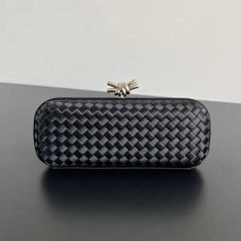 Uubags Bottega Veneta black intrecciato woven satin knot clutch bag with silver buckle 02 25x10x5cm