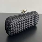Uubags Bottega Veneta black intrecciato woven satin knot clutch bag with silver buckle 02 25x10x5cm - 6