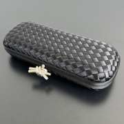 Uubags Bottega Veneta black intrecciato woven satin knot clutch bag with silver buckle 02 25x10x5cm - 3