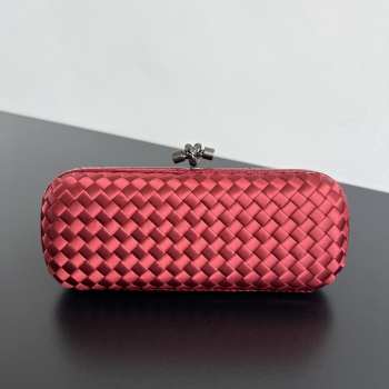Uubags Bottega Veneta red intrecciato woven satin knot clutch bag with silver buckle 25x10x5cm