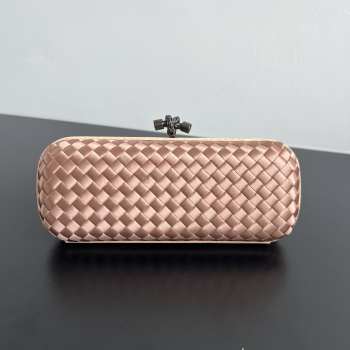 Uubags Bottega Veneta orange intrecciato woven satin knot clutch bag 25x10x5cm