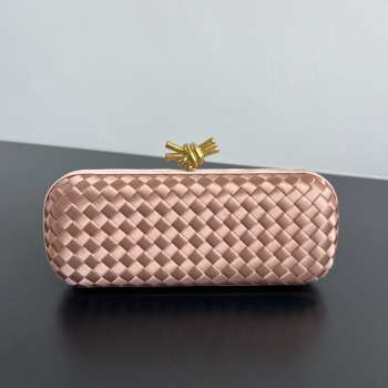 Uubags Bottega Veneta orange intrecciato woven satin knot clutch bag 02 25x10x5cm