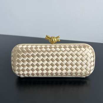 Uubags Bottega Veneta beige intrecciato woven satin knot clutch bag 02 25x10x5cm