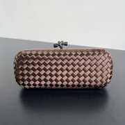 Uubags Bottega Veneta dark brown intrecciato woven satin knot clutch bag 25x10x5cm - 1