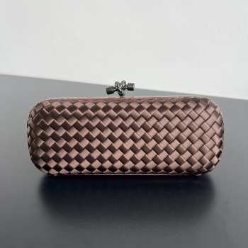 Uubags Bottega Veneta dark brown intrecciato woven satin knot clutch bag 25x10x5cm