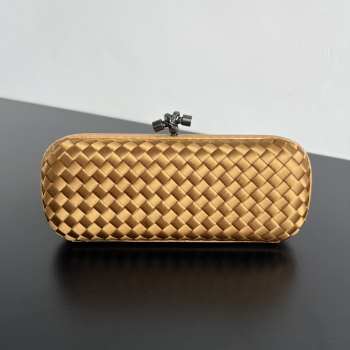 Uubags Bottega Veneta yellow intrecciato woven satin knot clutch bag 25x10x5cm
