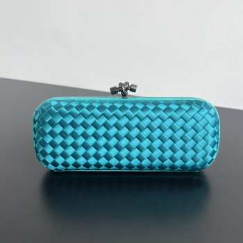 Uubags Bottega Veneta blue intrecciato woven satin knot clutch bag 25x10x5cm