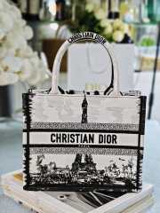 Uubags Medium Dior Book Tote White and Black Paris Embroidery Bag 36.5x28x14cm  - 1