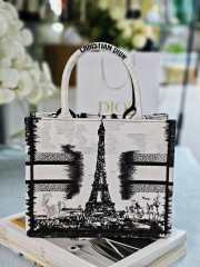 Uubags Medium Dior Book Tote White and Black Paris Embroidery Bag 36.5x28x14cm  - 4