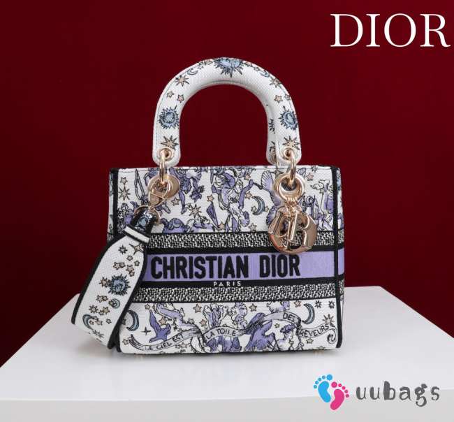 Uubags Dior Lucky Small Lady D-Lite Bag White and Blue Dior Night of Dreams Embroidery 20x18x8cm - 1