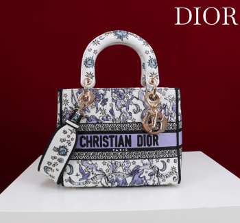 Uubags Dior Lucky Small Lady D-Lite Bag White and Blue Dior Night of Dreams Embroidery 20x18x8cm
