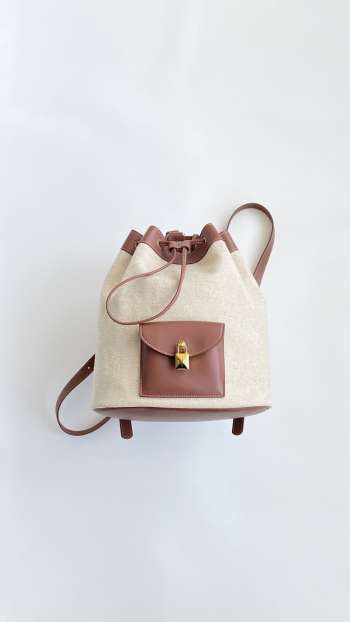 Uubags Loro Piana Extra Drawstring backpack L27 Cotton, Linen In Natural/Caramel Sugar/Sun Gold 25x27x14cm