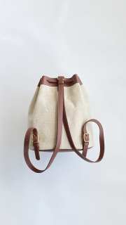 Uubags Loro Piana Extra Drawstring backpack L27 Cotton, Linen In Natural/Caramel Sugar/Sun Gold 25x27x14cm - 5