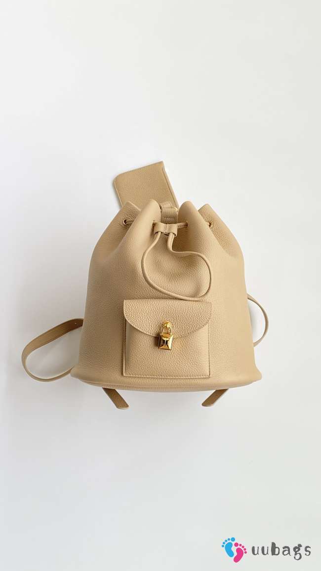 Uubags Loro Piana Extra Drawstring backpack L27 Calfskin In Beige/Sun Gold 25x27x14cm - 1