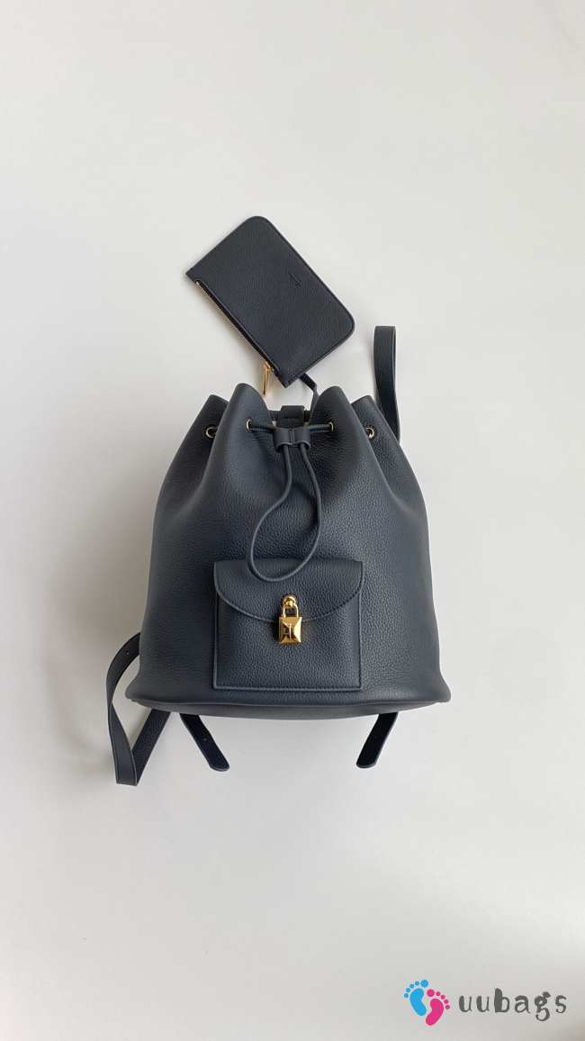 Uubags Loro Piana Extra Drawstring backpack L27 Calfskin In Black/Sun Gold 25x27x14cm - 1