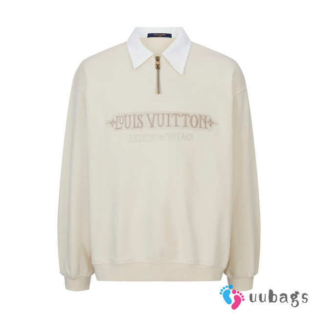 Uubags Louis Vuitton 1AHW27 Embellished Half Zip Sweatshirt In Light Beige - 1