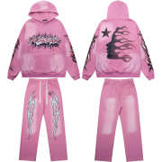 Uubags Hellstar Flame Graphic Hoodie and Jogger Set In Pink - 1