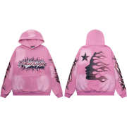 Uubags Hellstar Flame Graphic Hoodie and Jogger Set In Pink - 5