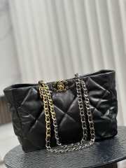 Uubags Chanel Black Quilted Leather Shopping Tote Bag Lambskin Leather 24x41x10cm - 1