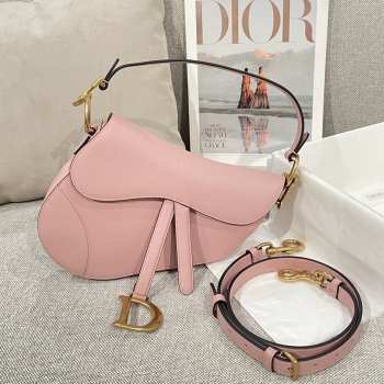 Uubags Dior Saddle Bag with Strap Pink Grained Calfskin 25.5x20x6.5cm