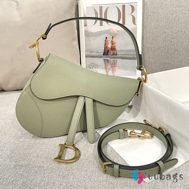 Uubags Dior Saddle Bag with Strap Light Green Grained Calfskin 25.5x20x6.5cm - 1