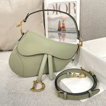 Uubags Dior Saddle Bag with Strap Light Green Grained Calfskin 25.5x20x6.5cm