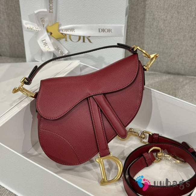 Uubags Dior Saddle Bag with Strap Red Grained Calfskin 19x16x5cm - 1