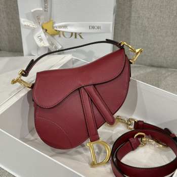 Uubags Dior Saddle Bag with Strap Red Grained Calfskin 19x16x5cm