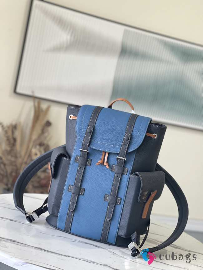 Uubags Louis Vuitton Christopher PM Backpack Taurillon Monogram Leather Blue 32x39x12cm - 1
