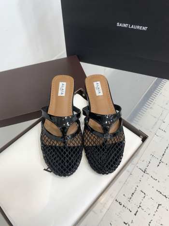 Uubags Alaïa Infradito Flat Mules In Fishnet And Leather Black 