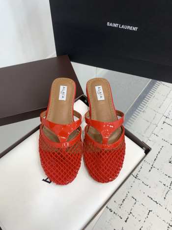 Uubags Alaïa Infradito Flat Mules In Fishnet And Leather Red