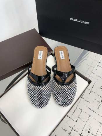 Uubags Alaïa Infradito Flat Mules In Fishnet And Leather Crystal 