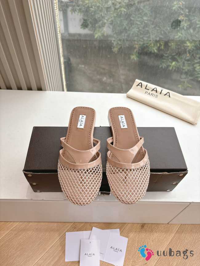 Uubags Alaïa Infradito Flat Mules In Fishnet And Leather Beige - 1