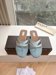 Uubags Alaïa Infradito Flat Mules In Fishnet And Leather Light Blue - 1