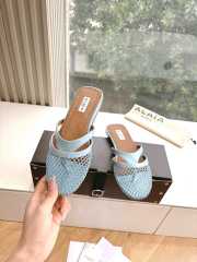 Uubags Alaïa Infradito Flat Mules In Fishnet And Leather Light Blue - 6