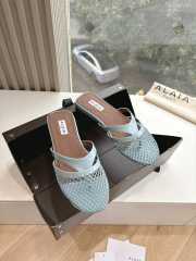 Uubags Alaïa Infradito Flat Mules In Fishnet And Leather Light Blue - 5