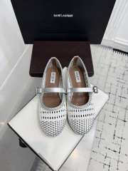 Uubags Alaïa Woven Leather Mary Jane Flats in White and Silver - 1