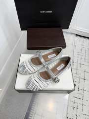 Uubags Alaïa Woven Leather Mary Jane Flats in White and Silver - 5