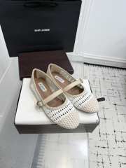 Uubags Alaïa Woven Leather Mary Jane Flats In White/ Light Beige - 5