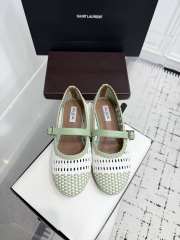 Uubags Alaïa Woven Leather Mary Jane Flats In White/ Light Green - 1