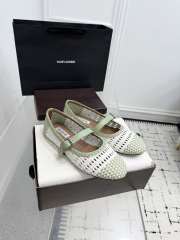 Uubags Alaïa Woven Leather Mary Jane Flats In White/ Light Green - 6