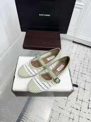 Uubags Alaïa Woven Leather Mary Jane Flats In White/ Light Green - 5