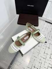 Uubags Alaïa Woven Leather Mary Jane Flats In White/ Light Green - 3